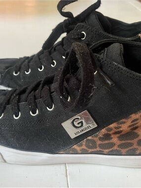 GBG Los Angeles Black High-Top Sneakers with Leopard Accent